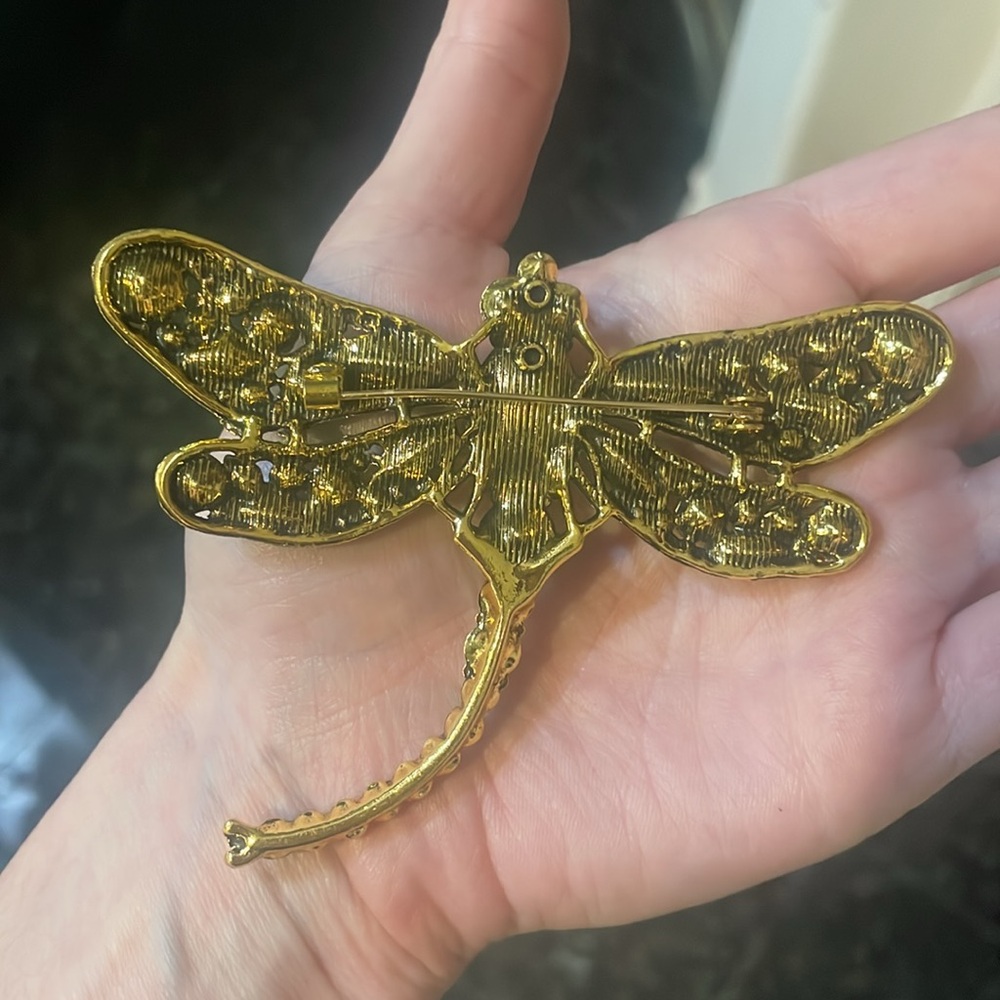 Large Rhinestone Dragonfly Brooch - Picture 4 of 4